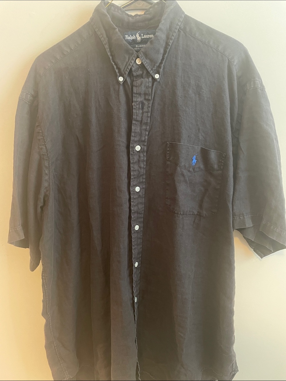 Vintage Ralph Lauren Black Short-Sleeve Blaire Linen Shirt